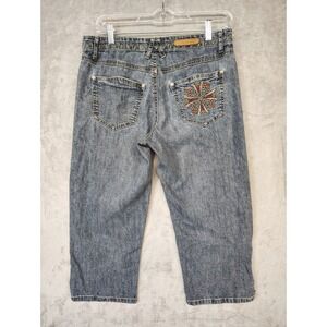 Cos Jeans Capri Denim Straight Medium Wash Blue Sz 6P (30x19.5) Y2K Floral Boho